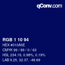 Color code: RGB 1 10 94 | qconv.com