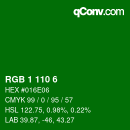 Color code: RGB 1 110 6 | qconv.com