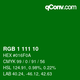 カラーコード: RGB 1 111 10 | qconv.com