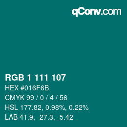 カラーコード: RGB 1 111 107 | qconv.com