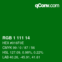 Color code: RGB 1 111 14 | qconv.com