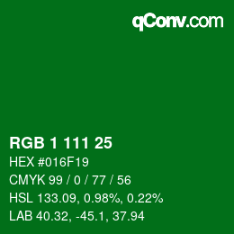 Color code: RGB 1 111 25 | qconv.com