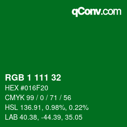 Color code: RGB 1 111 32 | qconv.com