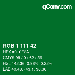 颜色代码: RGB 1 111 42 | qconv.com
