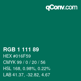 颜色代码: RGB 1 111 89 | qconv.com