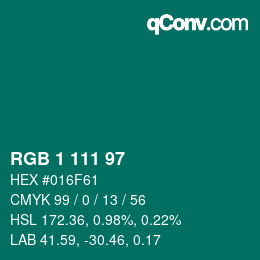 Color code: RGB 1 111 97 | qconv.com