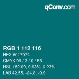 カラーコード: RGB 1 112 116 | qconv.com