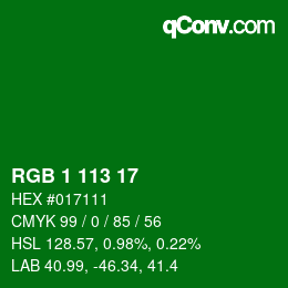 Farbcode: RGB 1 113 17 | qconv.com