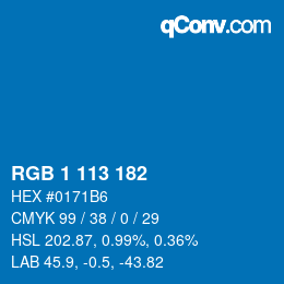 Color code: RGB 1 113 182 | qconv.com