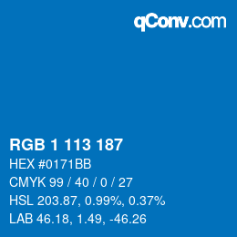 Color code: RGB 1 113 187 | qconv.com