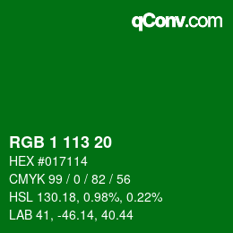 Color code: RGB 1 113 20 | qconv.com