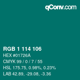 Color code: RGB 1 114 106 | qconv.com