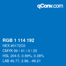 Color code: RGB 1 114 192 | qconv.com