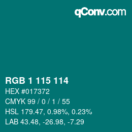 Farbcode: RGB 1 115 114 | qconv.com