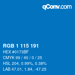 Color code: RGB 1 115 191 | qconv.com