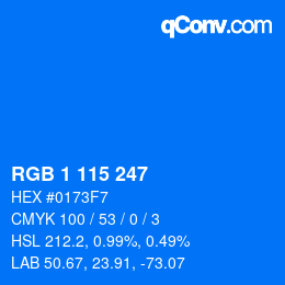 Color code: RGB 1 115 247 | qconv.com
