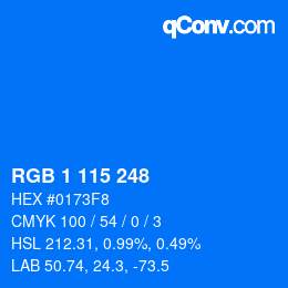 Color code: RGB 1 115 248 | qconv.com