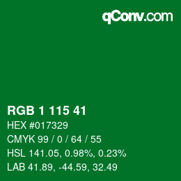 カラーコード: RGB 1 115 41 | qconv.com