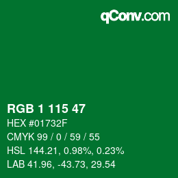 Color code: RGB 1 115 47 | qconv.com