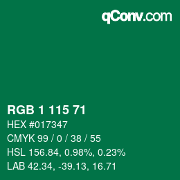 Color code: RGB 1 115 71 | qconv.com