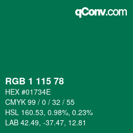 Color code: RGB 1 115 78 | qconv.com