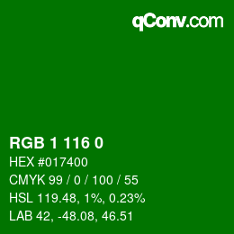 Color code: RGB 1 116 0 | qconv.com