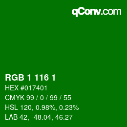 カラーコード: RGB 1 116 1 | qconv.com