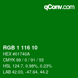 Color code: RGB 1 116 10 | qconv.com
