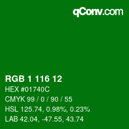 Color code: RGB 1 116 12 | qconv.com