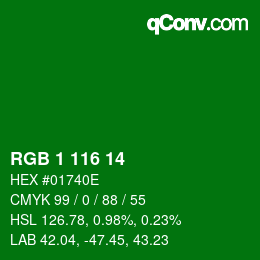Color code: RGB 1 116 14 | qconv.com