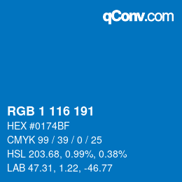 カラーコード: RGB 1 116 191 | qconv.com