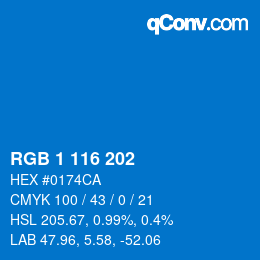 カラーコード: RGB 1 116 202 | qconv.com