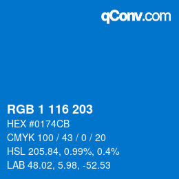 Color code: RGB 1 116 203 | qconv.com