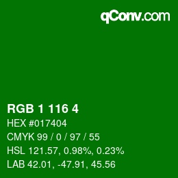 Color code: RGB 1 116 4 | qconv.com