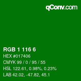 Color code: RGB 1 116 6 | qconv.com