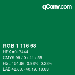 Color code: RGB 1 116 68 | qconv.com