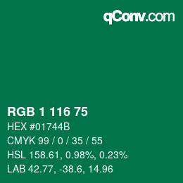 カラーコード: RGB 1 116 75 | qconv.com