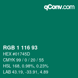 カラーコード: RGB 1 116 93 | qconv.com