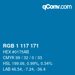 Color code: RGB 1 117 171 | qconv.com