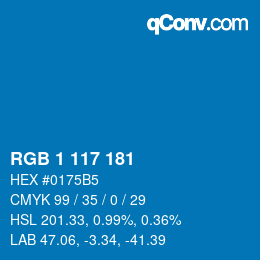 Color code: RGB 1 117 181 | qconv.com