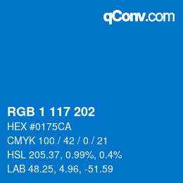 Color code: RGB 1 117 202 | qconv.com