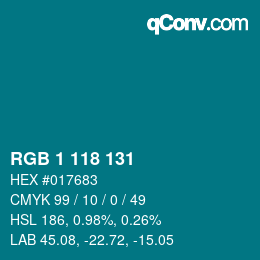 Color code: RGB 1 118 131 | qconv.com