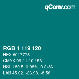 カラーコード: RGB 1 119 120 | qconv.com