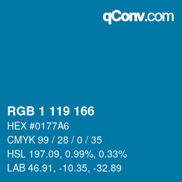 Color code: RGB 1 119 166 | qconv.com