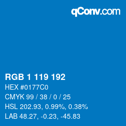 カラーコード: RGB 1 119 192 | qconv.com