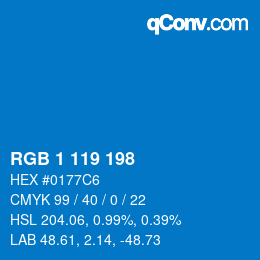 颜色代码: RGB 1 119 198 | qconv.com