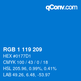颜色代码: RGB 1 119 209 | qconv.com