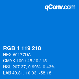 Color code: RGB 1 119 218 | qconv.com