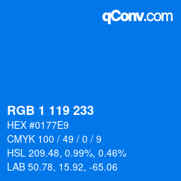 カラーコード: RGB 1 119 233 | qconv.com