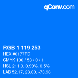 カラーコード: RGB 1 119 253 | qconv.com